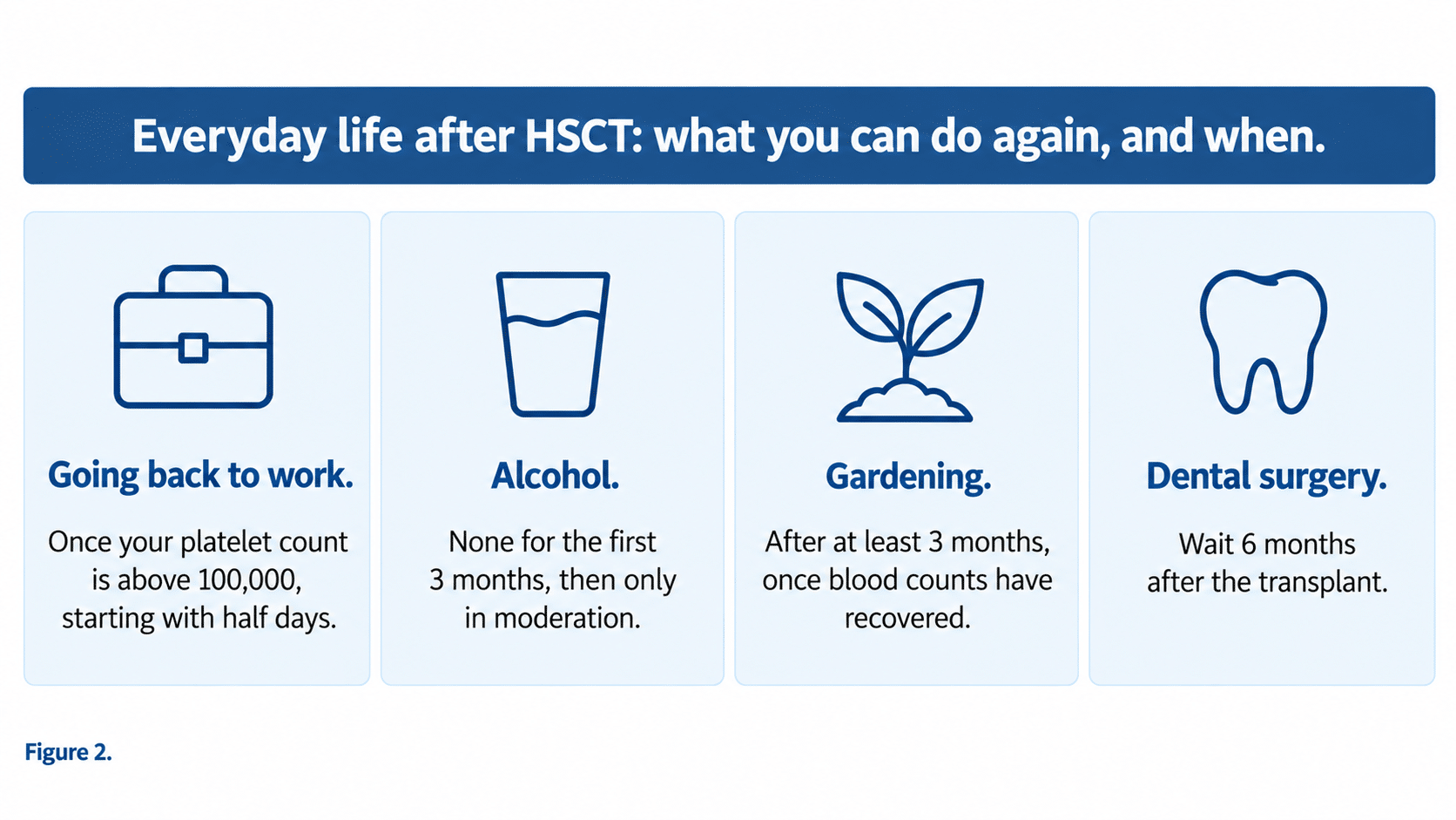 Everyday life after HSCT: when work, alcohol, gardening and dental surgery can return